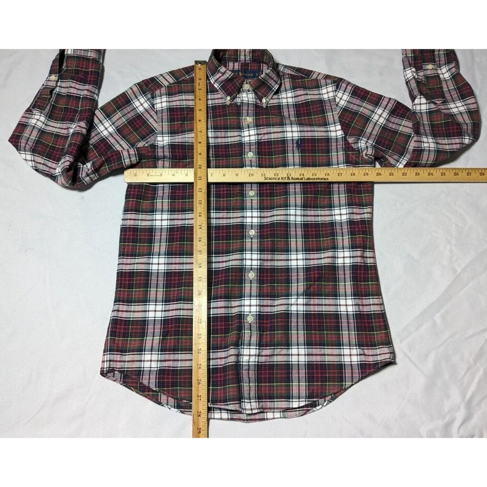 POLO RALPH LAUREN Men Small Red Blue Green Plaid Cotton Button-Up Shirt EUC‎